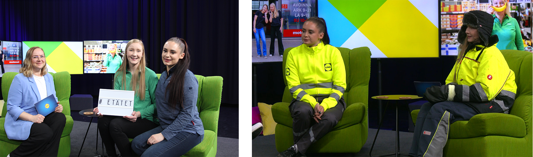 Marika, Nanni ja Essi Lidlistä studiossa.