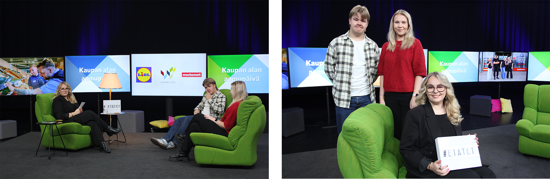 Julia, Oona ja Paolo Motonetilta studiossa.